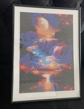 handgefertigtes 3D Diamond Painting Bild Wasserfall bei Nacht 30x40 gerahmt 