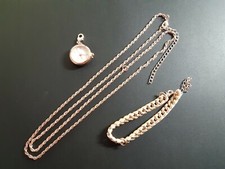 LBVYR 2er Set Kette und Armband rosegoldfarben mit kleiner Uhr zum Einhängen