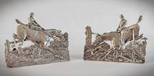 RAR Paar viktorianische Silber Jagdszene Tischkarten/Menühalter London 1895