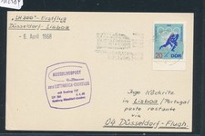 112984) LH FF Düsseldorf - Lissabon  6.4.68, Karte ab Dresden DDR, Eishockey