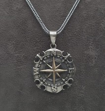 Silber Kompass Viantage Kette 55cm Nordstern Maritim Schmuck Herren Damen Box