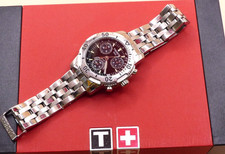 silberne schwere Tissot PRS 200 Armband Uhr Chrono Datum Sekunde Stoppuhr Box