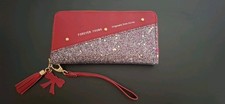 Portemonnaie Damen Geldbörse Portmonee Geldbeutel Kunstleder groß rot glitzer 