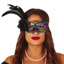 Glitzernde Federmaske mit Pailletten Venezianische Maske Rose Pailletten-Maske