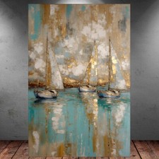 LEINWAND BILD ER XXL ABSTRAKT SEGEL BOOT SCHIFF MEER GOLD WAND POSTER P1207