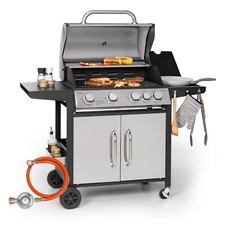 Gasgrill Edelstahl BBQ Garten Stand Grillwagen 5 Brenner Wok 17,1 kW 66x43,5cm