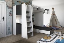 Marlux-Meble Hochbett JSM-7 Glanz Treppe mit Schreibtisch Schränke und Sofa