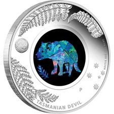 1 Oz Silbermünze   Australien - Tasmanian Devil (Teufel)- Opal-Serie - PP  2014