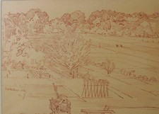 Josef Kohlschein Der Jüngere 1884-1958 antike Rötel Zeichnung von 1941 Dorf Feld