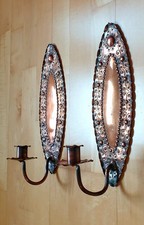 1 Paar Messing Wandleuchter, 2 Jugendstil Kerzenleuchter, antike Kerzen Leuchter