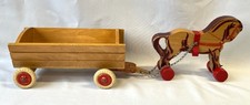 altes Holzpferd mit Wagen Pferdegespann ca. 60 cm lang Holzspielzeug 60er/70er