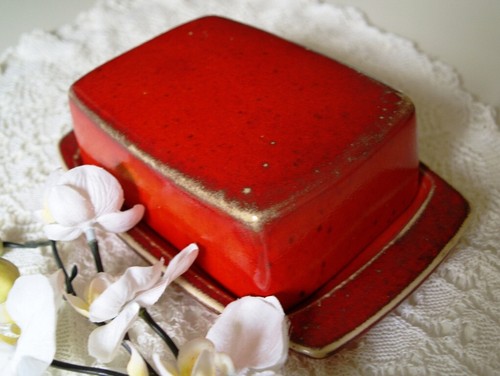 Butterdose rote keramik - butterdose,