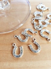 10 x Hufeisen Glücksanhänger Pferde + Silvester Schmuck Deko Charms Silber