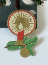 1065/25 1x alter Christbaumschmuck Weihnachtsschmuck Kerze Zweig Dresdner Pappe