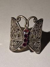 Ring Nachlass Silberfarben 12mm Durchmesser Schmetterling Strass Retro