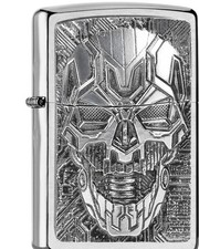 ZIPPO - BENZIN - FEUERZEUG - TECHNIK SKULL - TRICK - EMBLEM - CHROM - NEU -