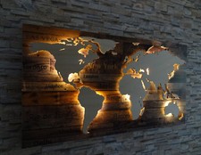 Beleuchtete Weltkarte aus Holz "Städte" 3D Effekt LED Deko Wandbild