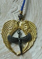 ??? Isis gunmetal schwarze Strassperle Lapislazulifarbenes Band Flügel Kette