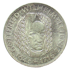 BRD Silber Gedenkmünze 5 DM 1966 D 250. Todestag von Gottfried Wilhelm Leibniz