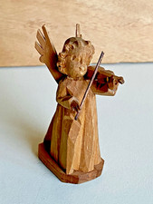 Erzgebirge Miniatur Engel mit Violine ,Handarbeit  geschnitzt , Naturholz 6cm