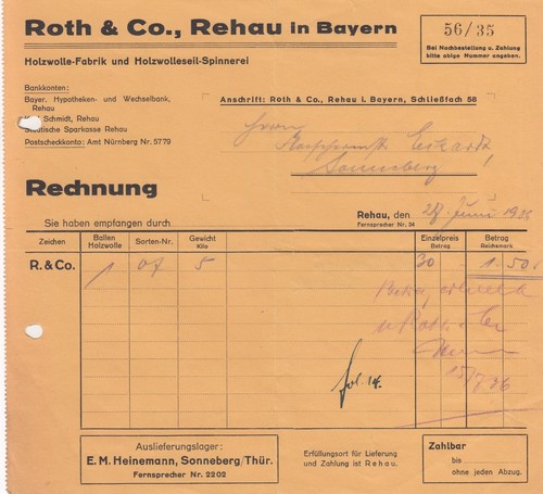 Rehau rechnung 1939 roth - roth, &