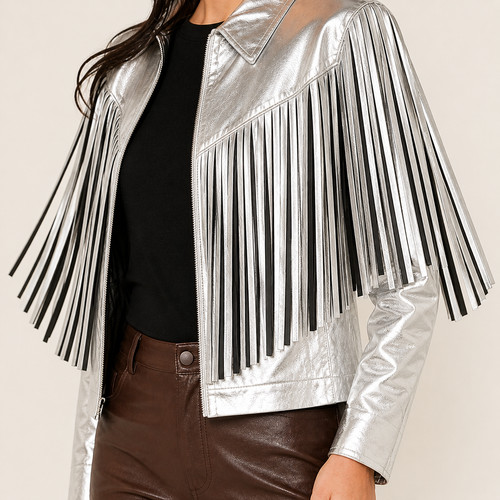 Damen echt leder fransen jacke - leder,