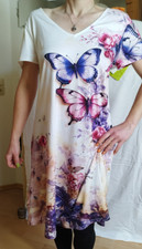Jerseykleid Shirtkleid Gr. 42/44 ev.46 XL Stretch, A-Linie, Schmetterlinge, neu!