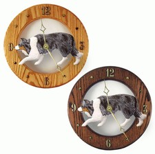 Border collie holz uhr - border, blau
