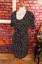 Vintage orig 80er Sommerkleid schwarz weiß Wickellook Schulterpolster S