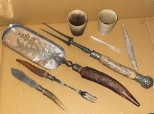 Antike gemischte Knochen-, Geweih- & Hornteile aus dem 19./20. Jh. u.a. Besteck, Krümelschublade