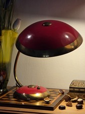 Bauhaus Schreibtisch Lampe rot Messing gold 50er Jahre Helo Leuchten Original
