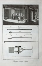 Glasbläser Glassblower Glas Brenn-Ofen Glut Gaffer Feuer Sieb Abschöpfen Becken