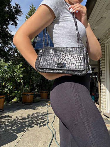 Schultertasche schwarz leder - schwarz,
