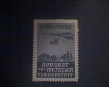  Reklamemarke Hans  Grade Apparat a. Metzeler Fliegerstoff ( gräulich , schwarz 