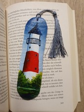 Handgemaltes Lesezeichen - auf Leder gemalt - Leuchtturm
