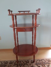 Telefon Tischchen, Regal, Echtholz, Antikstil, 3 Abstellplatten, Schublade