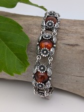 N.E. FROM SILBER DESIGN ARMBAND 925 Dänemark BERNSTEIN Blumendekor