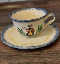 Bretagne Gedeck Tasse Unter Teller Keramik  gelb blau Landhaus Frankreich NEU