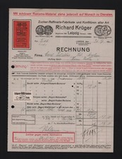 LEIPZIG, Rechnung 1915, Richard Krüger Zucker-Raffinerie-Fabrikate Konfitüren