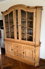 Vitrinen Schrank mit Aufsatz Wohnzimmer Vintage Landhaus Eiche Massivholz