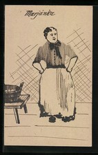 Künstler-AK Handgemalt: Waschfrau mit Waschzuber 