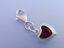 Echt 925 Sterling Silber Einhänger Charms Herz mit rubinrotem Stein Anhänger ROT