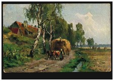 Künstler-AK Ochsengespann mit vollem Heuwagen, HORNBACH 27.5.1912