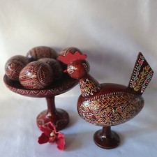 russische Osterdeko Huhn Schale Ostereier Holz Handarbeit Ostern / ev 301(11)