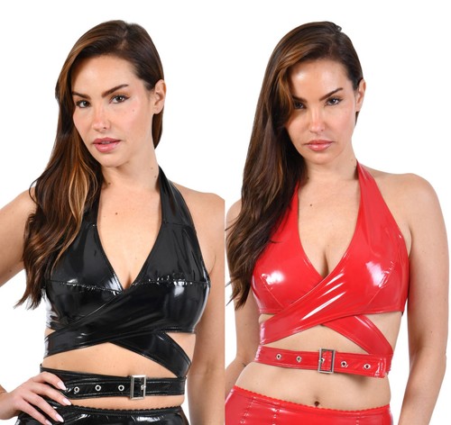 Damen top wetlook lederlook - damen,