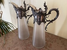 2 antike WMF Art Nouveau Karaffen ca. 1880 versilberte Montur Jugendstil Höhe 32