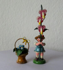 ALTES BLUMENMÄDCHEN - BLUMENKORB - HOLZ - HUBRIG