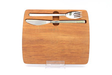 BSF Besteck mit Frühstücksbrett aus Teakholz Messer Gabel Brett Set Vintage 50er