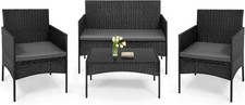 4 Personen Polyrattan Sitzgruppe Balkon Terrasse Gartenmöbel-Set Schwarz 003sz