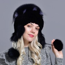 Echt Kaninchenfell Mütze Mit